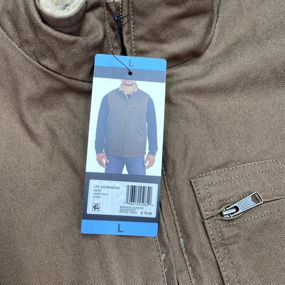 Lee Vest Mens Large Brown Canvas Sherpa Lined‎ Insulated Workwear Full Zip